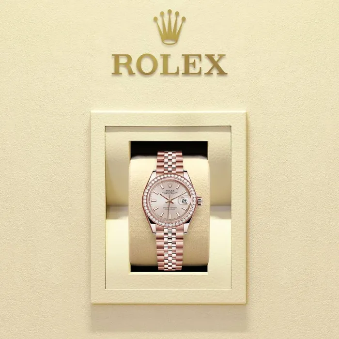 Rolex Bracelets Rolex LadyDatejust 28mm Ref 279135rbr0007 Sundust Stick Dial 18K Rose Gold Jubilee Bracelet Womens Watch