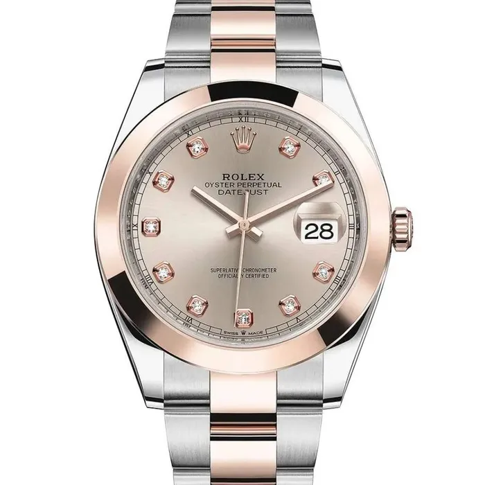 Rolex Datejust 41mm Ref 1263010007 Sundust Diamond Dial Two Tone Stainless Steel 18K Rose Gold Oyster Bracelet Mens Watch Rolex Bracelets