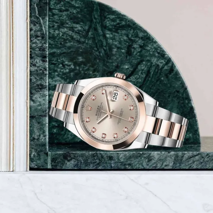 Rolex Datejust 41mm Ref 1263010007 Sundust Diamond Dial Two Tone Stainless Steel 18K Rose Gold Oyster Bracelet Mens Watch Rolex Bracelets