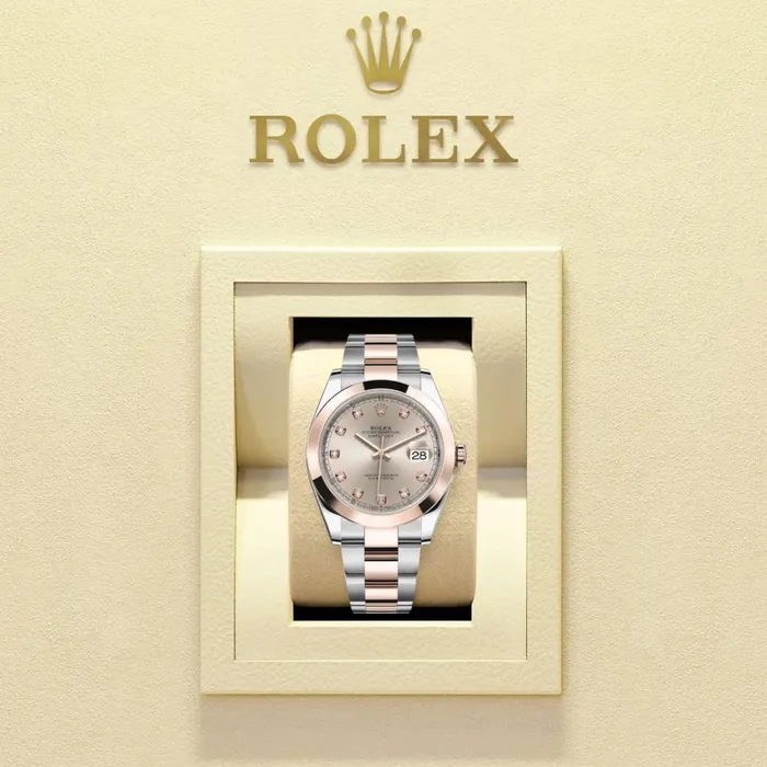 Rolex Datejust 41mm Ref 1263010007 Sundust Diamond Dial Two Tone Stainless Steel 18K Rose Gold Oyster Bracelet Mens Watch Rolex Bracelets