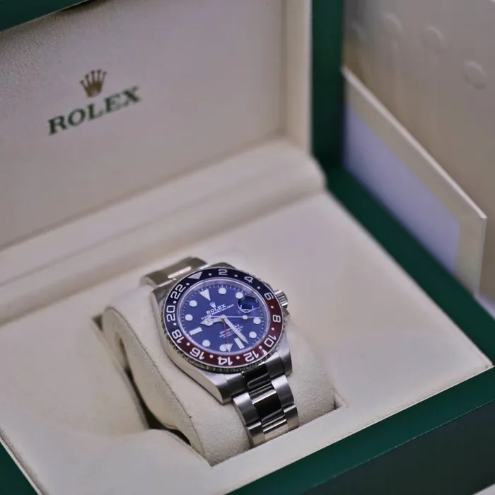 Rolex GMTMaster II Pepsi 40mm Ref 126719blro0003 Blue Dial Red Blue Ceramic Bezel 18K White Gold Oyster Bracelet Mens Watch Rolex Bracelets