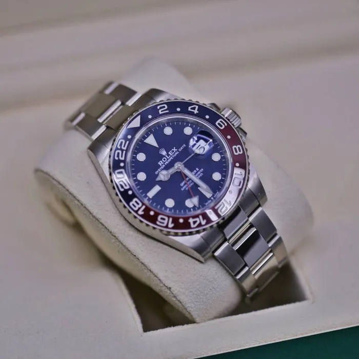 Rolex GMTMaster II Pepsi 40mm Ref 126719blro0003 Blue Dial Red Blue Ceramic Bezel 18K White Gold Oyster Bracelet Mens Watch Rolex Bracelets