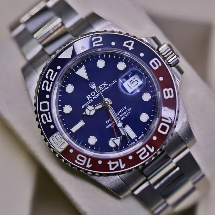 Rolex GMTMaster II Pepsi 40mm Ref 126719blro0003 Blue Dial Red Blue Ceramic Bezel 18K White Gold Oyster Bracelet Mens Watch Rolex Bracelets