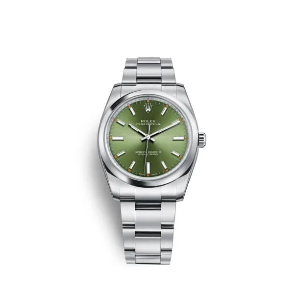 Rolex Oyster Perpetual 34mm Ref 1142000021 Olive Green Stick Dial Stainless Steel Oyster Bracelet Watch Rolex Bracelets Rolex Oyster Perpetual 34mm Ref 1142000021 Olive Green Stick Dial Stainless Steel Oyster Bracelet Watch Rolex Bracelets