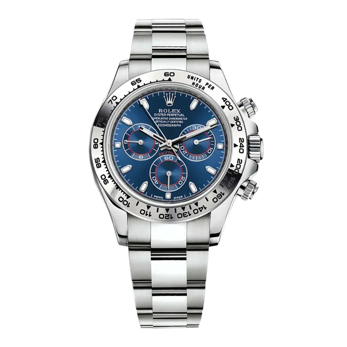 Rolex Rolex Cosmograph Daytona 40mm Ref 116509 Blue Index Dial 18K White Gold Oyster Bracelet Mens Watch Bracelets