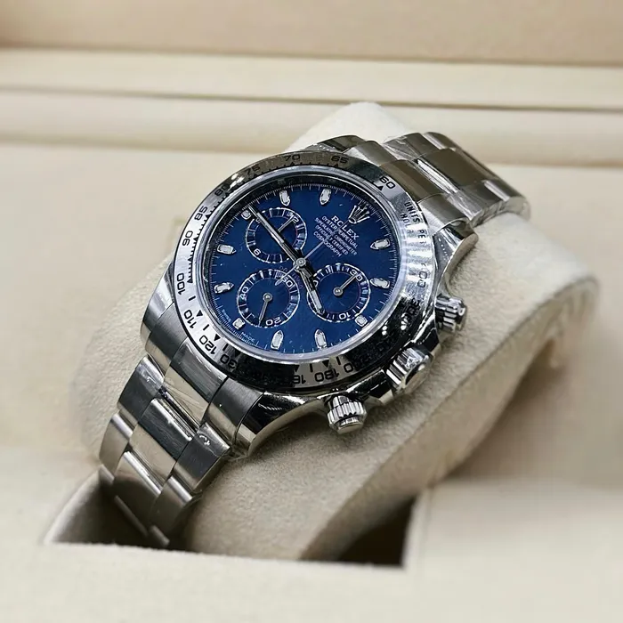 Rolex Rolex Cosmograph Daytona 40mm Ref 116509 Blue Index Dial 18K White Gold Oyster Bracelet Mens Watch Bracelets