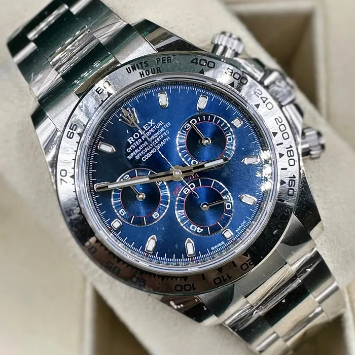 Rolex Rolex Cosmograph Daytona 40mm Ref 116509 Blue Index Dial 18K White Gold Oyster Bracelet Mens Watch Bracelets