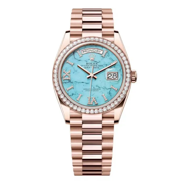 Rolex Rolex Day Date 36mm Ref 128345RBR Tiffany Blue Turquoise Diamond Dial Diamond Bezel 18K Rose Gold Diamonds President Bracelet Watch Bracelets Rolex Rolex Day Date 36mm Ref 128345RBR Tiffany Blue Turquoise Diamond Dial Diamond Bezel 18K Rose Gold Diamonds President Bracelet Watch Bracelets
