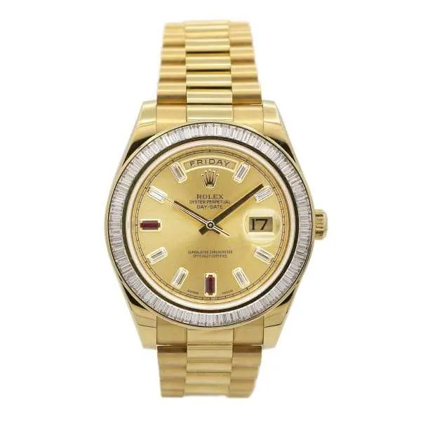 Rolex Rolex Day Date II 41mm Ref ROL425000 Champagne Diamond Ruby Dial Diamond Bezel 18K Yellow Gold President Bracelet Mens Watch Bracelets Rolex Rolex Day Date II 41mm Ref ROL425000 Champagne Diamond Ruby Dial Diamond Bezel 18K Yellow Gold President Bracelet Mens Watch Bracelets