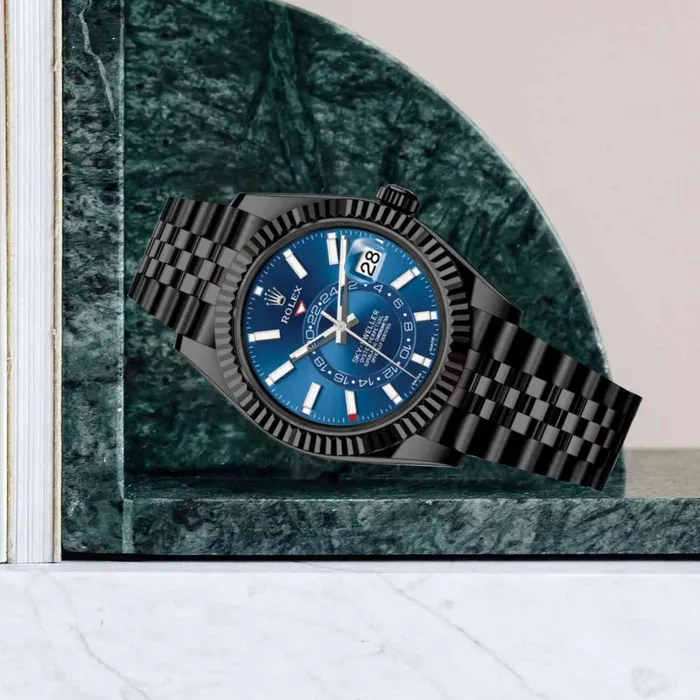 Rolex SkyDweller 42mm Ref 336934 PVD Bright Blue Stick Dial Black PVD Stainless Steel Jubilee Bracelet Watch Rolex Bracelets