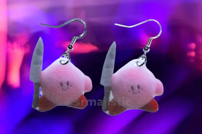 Sam Makes Things READY TO SHIP Kirby with a Knife Meme Handmade Earrings Earrings Sam Makes Things READY TO SHIP Kirby with a Knife Meme Handmade Earrings Earrings