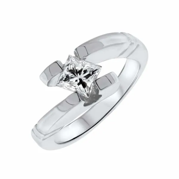 Solitare Tension Diamond Ring Set in 18K White Gold 101ct tw Princess Cut Natural Diamond Diamond Source NYC Rings