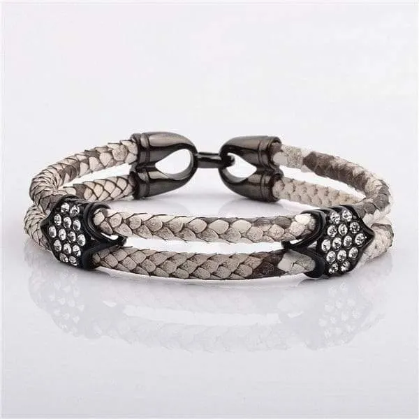 Stainless Steel Charm With Real Python Leather Bracelet Diamond Source NYC Bracelets Stainless Steel Charm With Real Python Leather Bracelet Diamond Source NYC Bracelets