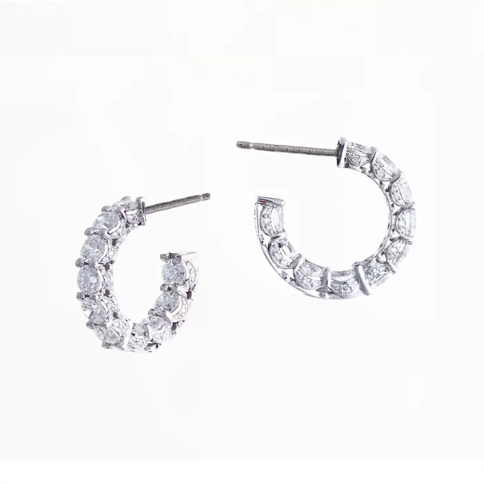 Tacori Earrings Tacori 18K White Gold Diamond Classic Crescent Royal T Round Huggie Earrings