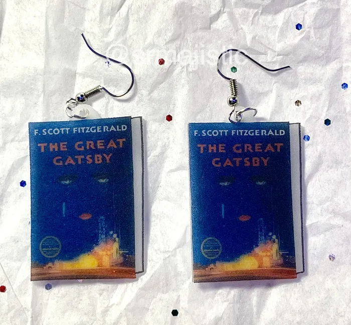 The Great Gatsby Book Cover 2D detailed Handmade Earrings Sam Makes Things Earrings The Great Gatsby Book Cover 2D detailed Handmade Earrings Sam Makes Things Earrings