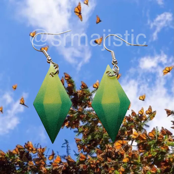 The Sims Plumbob Green Gem Symbol 2D detailed Handmade Earrings Sam Makes Things Earrings The Sims Plumbob Green Gem Symbol 2D detailed Handmade Earrings Sam Makes Things Earrings