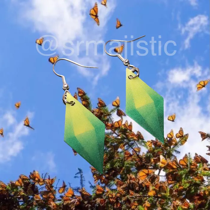 The Sims Plumbob Green Gem Symbol 2D detailed Handmade Earrings Sam Makes Things Earrings