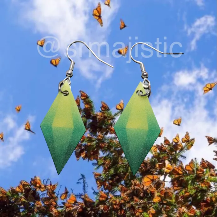 The Sims Plumbob Green Gem Symbol 2D detailed Handmade Earrings Sam Makes Things Earrings