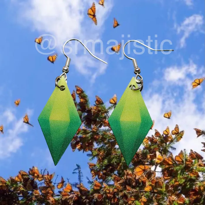 The Sims Plumbob Green Gem Symbol 2D detailed Handmade Earrings Sam Makes Things Earrings