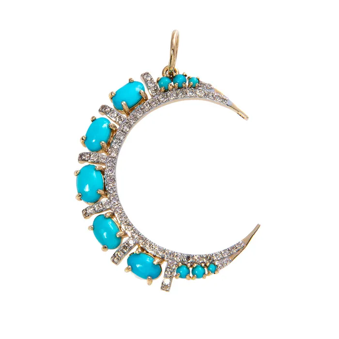 Turquoise Diamond 14K Yellow Gold Crescent Pendant Croghans PreStyled Sets Turquoise Diamond 14K Yellow Gold Crescent Pendant Croghans PreStyled Sets