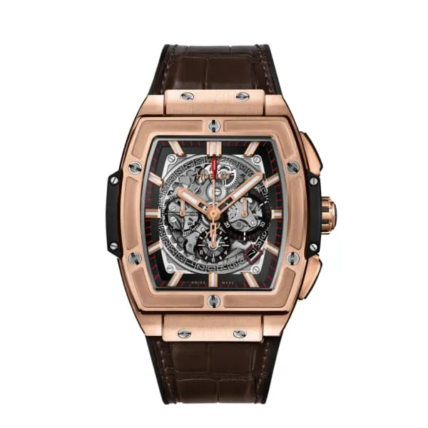 Watches Hublot Spirit of Big Bang King Gold 45mm Watch Ref 601OX 0183LR Skeleton Dial Brown Leather Strap Hublot Watches Hublot Spirit of Big Bang King Gold 45mm Watch Ref 601OX 0183LR Skeleton Dial Brown Leather Strap Hublot
