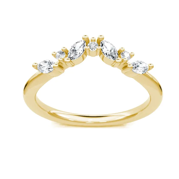 Wedding Bands Rings 14K Yellow Gold Curved Diamond Band