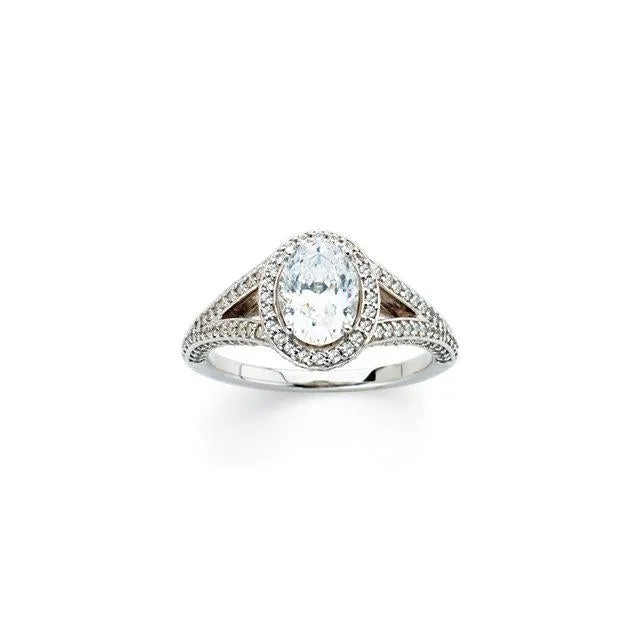 235 Carats Oval Halo Anniversary Ring Split Shank White Gold 14K Natural Earth Mined Diamond GB Rings