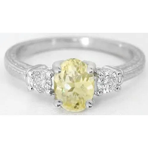 3 Ct Three Stone Yellow Sapphire And Natural Earth Mined Diamonds Ring 14K White Gold GB Rings 3 Ct Three Stone Yellow Sapphire And Natural Earth Mined Diamonds Ring 14K White Gold GB Rings