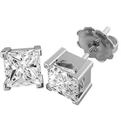 450 Ct Princess Cut Prong Set Natural Earth Mined Diamonds Studs Earrings White Gold 14K GB Earrings 450 Ct Princess Cut Prong Set Natural Earth Mined Diamonds Studs Earrings White Gold 14K GB Earrings