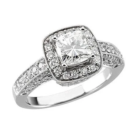 4 Carat Cushion Center Halo Natural Earth Mined Diamond Antique Style Ring With Accents GB Rings 4 Carat Cushion Center Halo Natural Earth Mined Diamond Antique Style Ring With Accents GB Rings