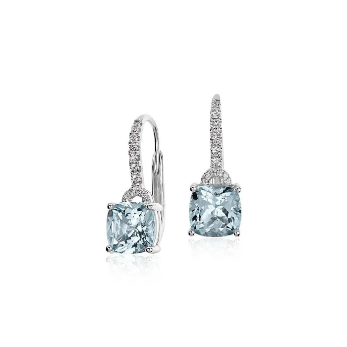 550 Ct Aquamarine And Natural Earth Mined Diamonds Dangle Earrings 14K Gold GB Earrings 550 Ct Aquamarine And Natural Earth Mined Diamonds Dangle Earrings 14K Gold GB Earrings