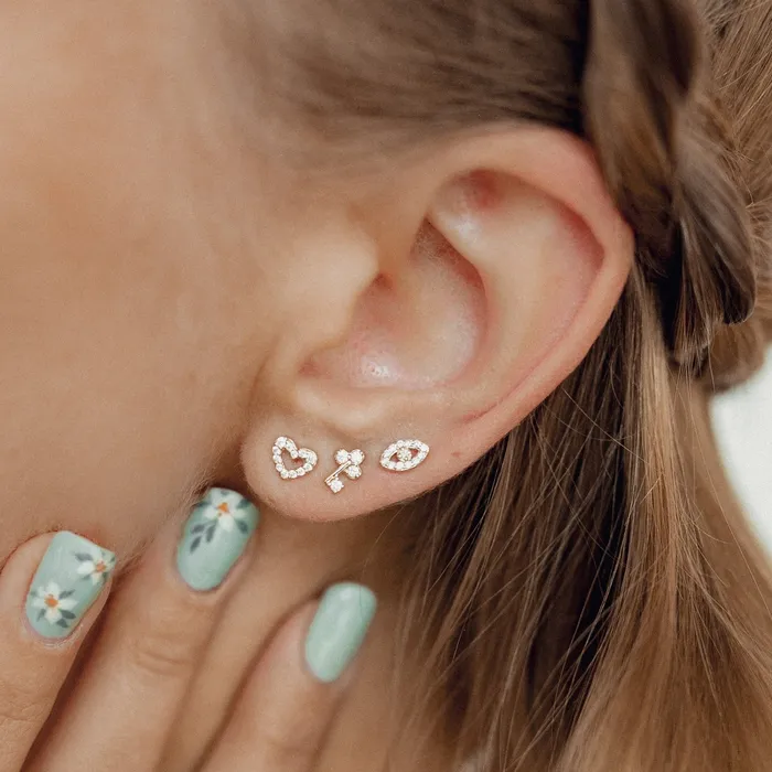 Amore Stud Earrings 14K Gold Hey Happiness Earrings