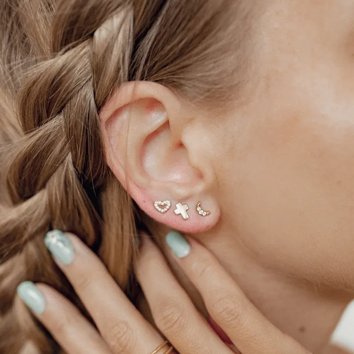 Amore Stud Earrings 14K Gold Hey Happiness Earrings