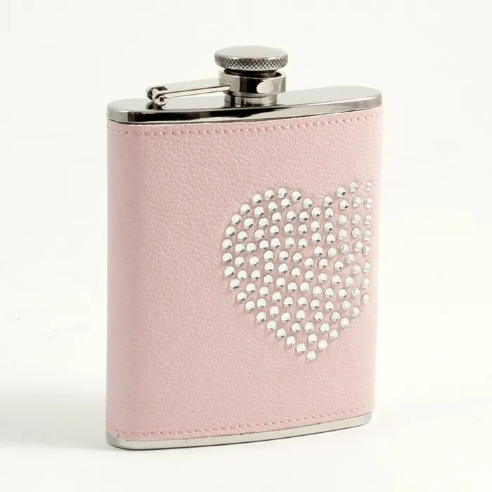Bey Berk 6 Oz Stainless Steel Pink Leatherette Flask Heart Design Bracelets Bey Berk 6 Oz Stainless Steel Pink Leatherette Flask Heart Design Bracelets