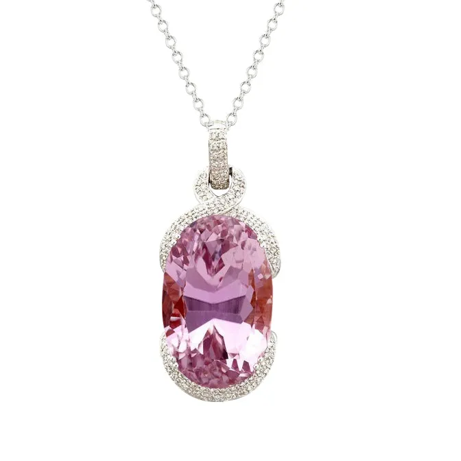 Big Oval Cut Pink Kunzite Natural Earth Mined Diamond Ladies Pendant White Gold 3450 Ct GB Necklaces Big Oval Cut Pink Kunzite Natural Earth Mined Diamond Ladies Pendant White Gold 3450 Ct GB Necklaces