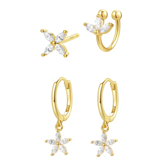 Bloom Earring Set Sterling Silver Gold Hey Happiness Earrings