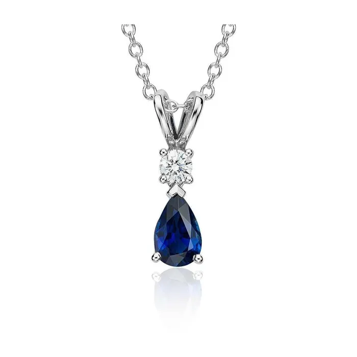 Blue Sapphire With Natural Earth Mined Diamond Pendant Necklace 2 Carats 14K White Gold GB Necklaces Blue Sapphire With Natural Earth Mined Diamond Pendant Necklace 2 Carats 14K White Gold GB Necklaces
