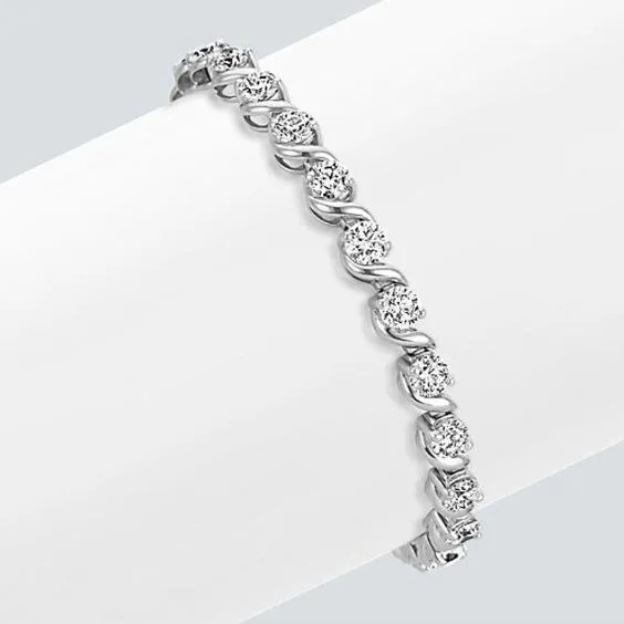 Bracelets GB 9 Carats White Round Natural Earth Mined Diamond Link Tennis Bracelet Solid White Gold Bracelets GB 9 Carats White Round Natural Earth Mined Diamond Link Tennis Bracelet Solid White Gold