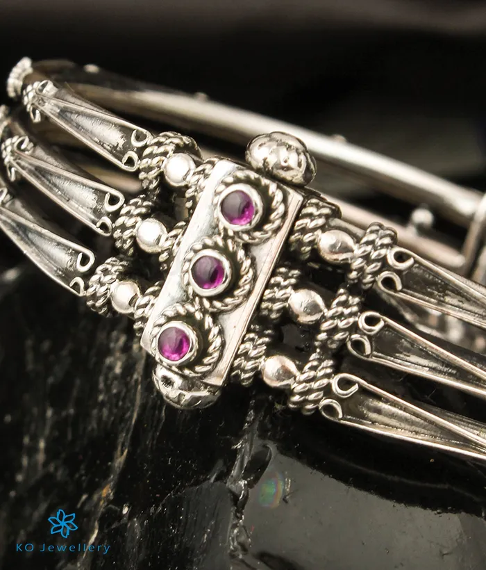Bracelets Jaipur The Lasya Silver Garnet Kada Bracelet 3 layersSize 2426
