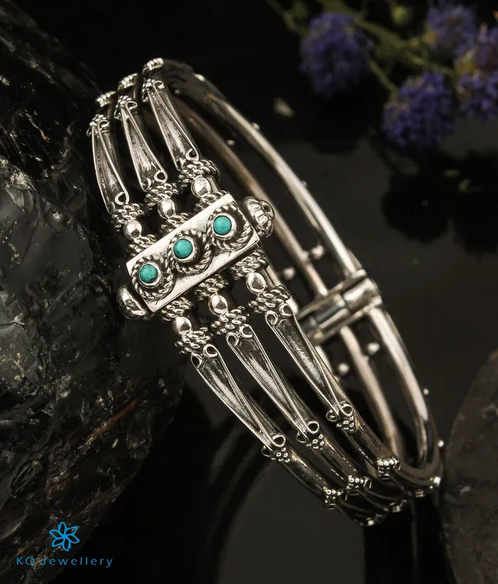 Bracelets Jaipur The Lasya Silver Turquoise Kada Bracelet 3 layersSize 25