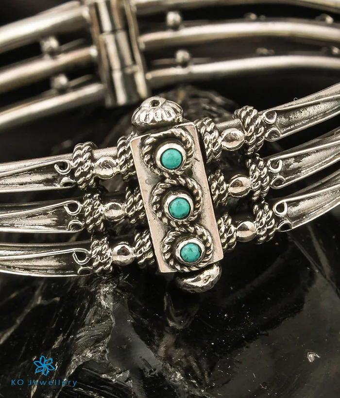 Bracelets Jaipur The Lasya Silver Turquoise Kada Bracelet 3 layersSize 25