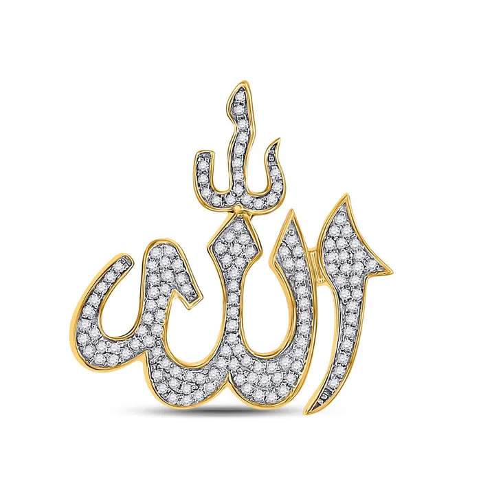 Charm Necklaces GND 10kt Yellow Gold Mens Round Diamond Allah Islam Charm Pendant 13 Cttw GND