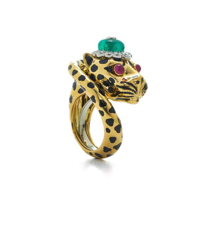 Crowned Leopard Ring Wrapped Tail David Webb Rings