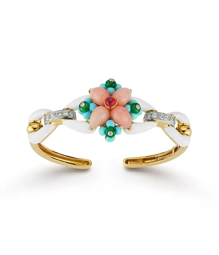 David Webb Workshop Bracelets Asheville Bracelet White Enamel Pink Opal Diamonds David Webb Workshop Bracelets Asheville Bracelet White Enamel Pink Opal Diamonds