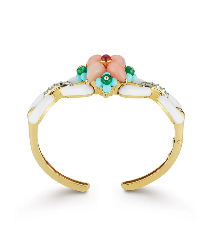David Webb Workshop Bracelets Asheville Bracelet White Enamel Pink Opal Diamonds David Webb Workshop Bracelets Asheville Bracelet White Enamel Pink Opal Diamonds