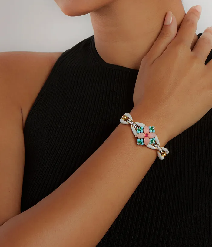 David Webb Workshop Bracelets Asheville Bracelet White Enamel Pink Opal Diamonds David Webb Workshop Bracelets Asheville Bracelet White Enamel Pink Opal Diamonds