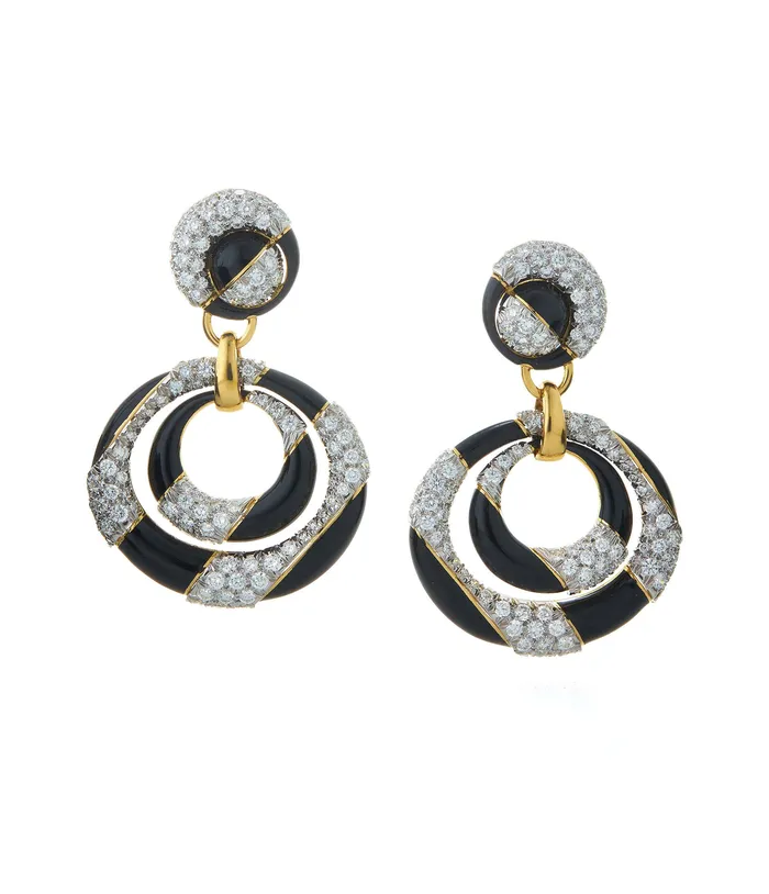 David Webb Workshop Earrings Cosmos Diamond Earrings Black Enamel