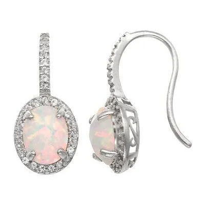 Earrings GB 13 Ct Prong Set Opal And Natural Earth Mined Diamonds Dangle Earrings White Gold 14K Earrings GB 13 Ct Prong Set Opal And Natural Earth Mined Diamonds Dangle Earrings White Gold 14K