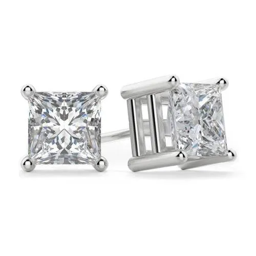 Earrings GB 2 Ct Princess Cut Natural Earth Mined Diamond Stud Earring 4 Prong Setting White Gold Earrings GB 2 Ct Princess Cut Natural Earth Mined Diamond Stud Earring 4 Prong Setting White Gold