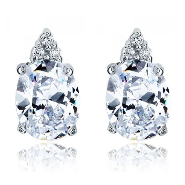 Earrings GB 430 Carats Oval And Round Real Natural Earth Mined Diamond Stud Earring White Gold 14K Earrings GB 430 Carats Oval And Round Real Natural Earth Mined Diamond Stud Earring White Gold 14K